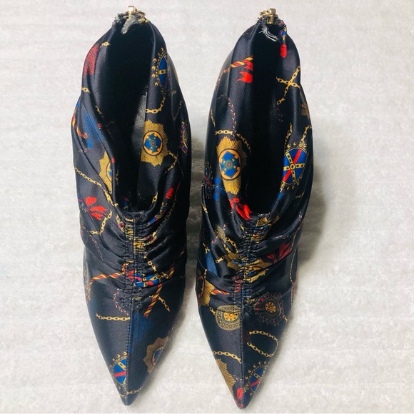 ZARA Black Ankle Boots Multi Scarf Print Satin Bootie Heels. Size 36 - Picture 7 of 14